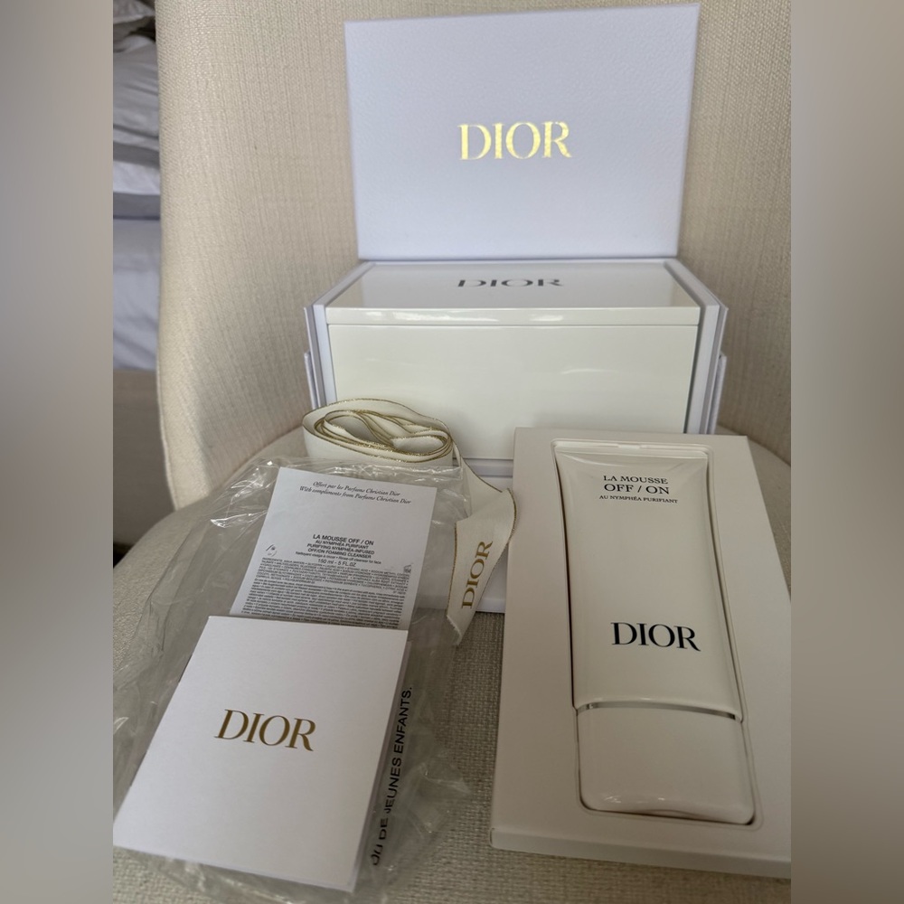 Dior white mirror lacquer box with La Mousse Off/On Cleanser in White